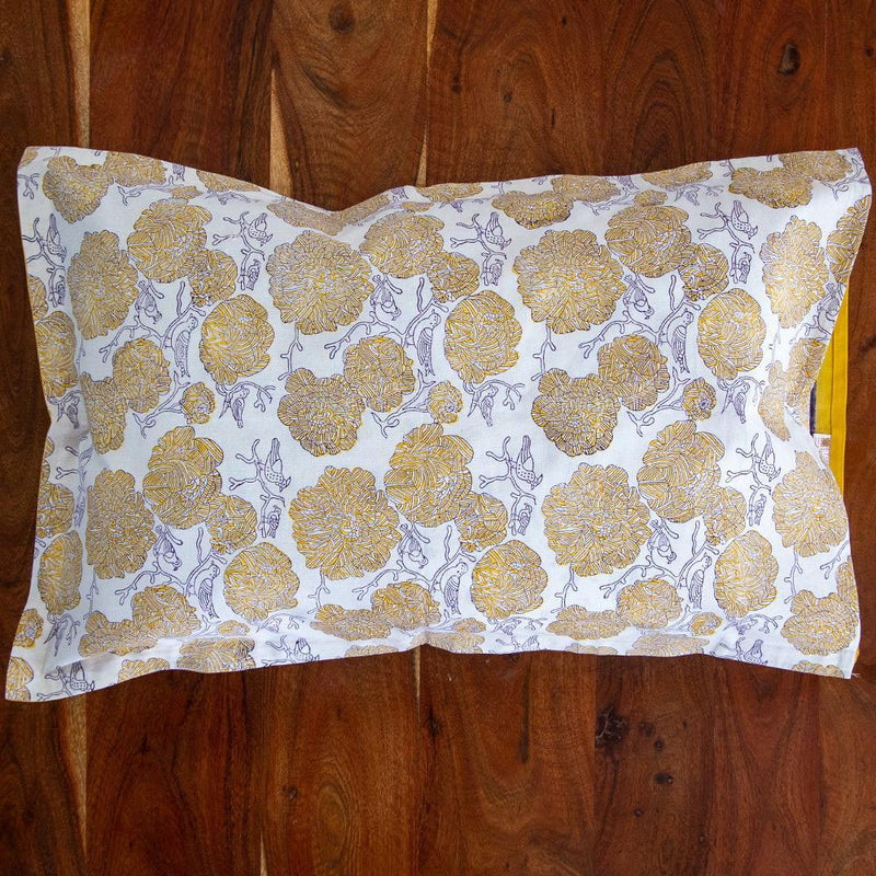 Cotton Pillow Cover Yellow Marigold Jaal Block Print 1 (6543379398755)