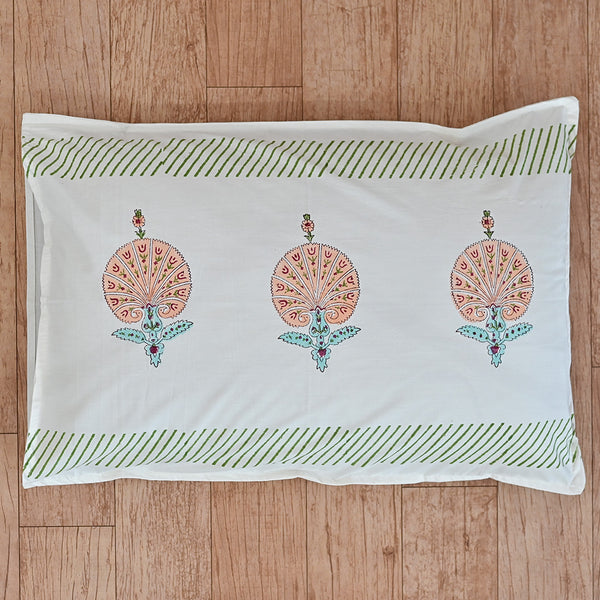 Cotton Pillow Cover Peach Green Morpank Block Print 1 (6668358221923)