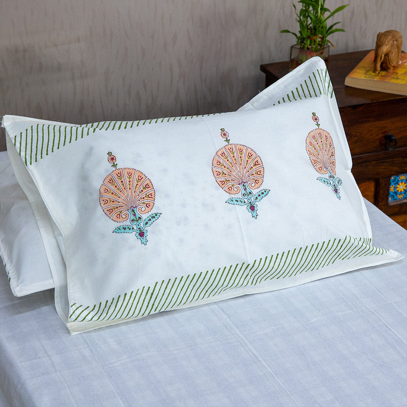 Cotton Pillow Cover Peach Green Morpank Block Print (6668358221923)