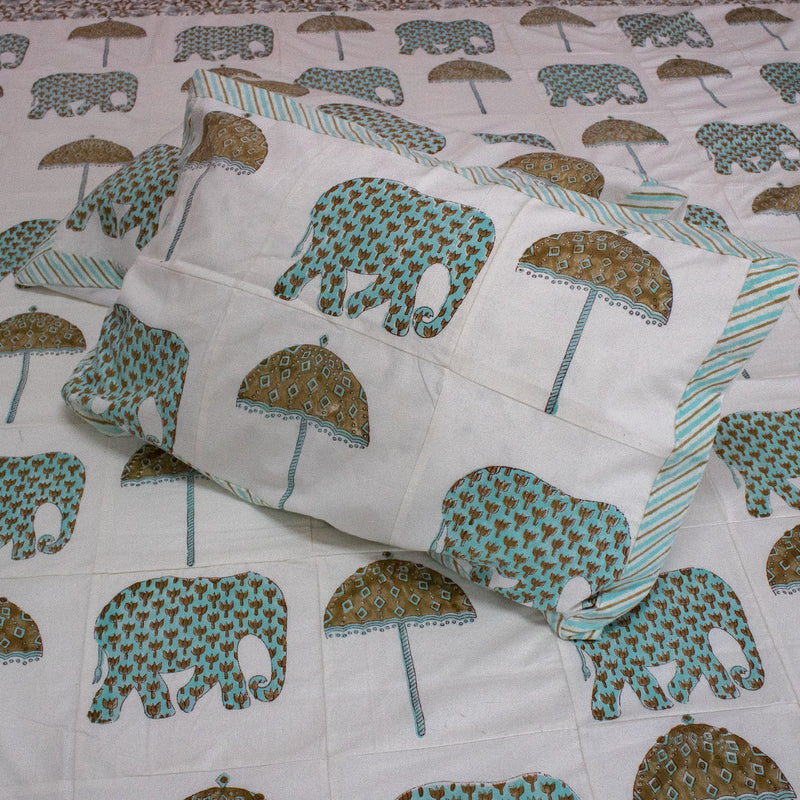 Cotton Pillow Cover Green Brown Elephant Patch Work (6743872077923)