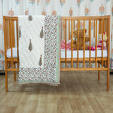 Cotton Mulmul Baby Razai Quilt Grey Orange Floral Jaal Block Print (4790327804003)