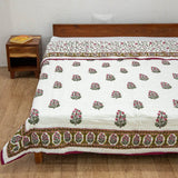 Cotton Double Bed Jaipuri Razai Quilt Pink Green Floral Jaal Block Print (4790337208419)