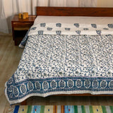 Cotton Mulmul Double Bed Jaipuri Razai Quilt Blue Grey Floral Bel Block Print 1 (4736316702819)