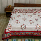 Cotton Mulmul Double Bed Jaipuri Razai White Red Floral Jaal Block Print (4778029776995)