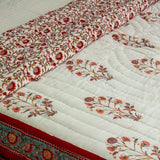 Cotton Mulmul Double Bed Jaipuri Razai White Red Floral Jaal Block Print 3 (4778029776995)