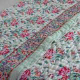 Cotton Mulmul Double Bed Jaipuri Razai Quilt White Pink Rose Block Print 1 (4778029809763)
