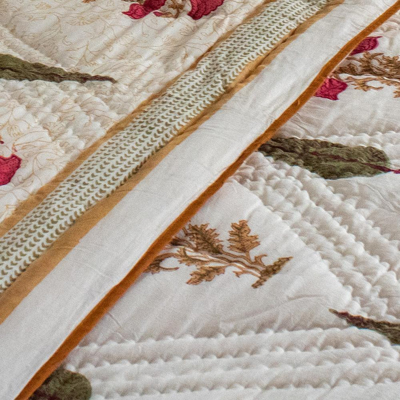Cotton Mulmul Double Bed Jaipuri Razai Quilt Pink Brown Floral Boota Block Print 2 (4726137913443)