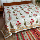 Cotton Mulmul Double Bed Jaipuri Razai Quilt Pink Brown Floral Boota Block Print 1 (4726137913443)
