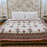 Cotton Mulmul Jaipuri Razai Quilt Pink Grey Tulip Boota Block Print 1 (6693480497251)