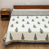 Cotton Mulmul Double Bed Quilt Razai Grey Brown Leaf Jaal Block Print 3 (6644670398563)
