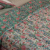 Cotton Mulmul Double Bed Jaipuri Razai Quilt Pista Green Rose Jaal Print 2 (4736316768355)