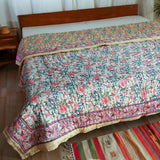 Cotton Mulmul Double Bed Jaipuri Razai Quilt Lemon Yellow Rose Jaal Print 3 (4736316833891)
