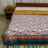 Cotton Mulmul Double Bed Jaipuri Razai Quilt Yellow Floral Bel Print 1 (4736316866659)