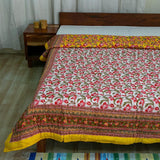 Cotton Mulmul Double Bed Jaipuri Razai Quilt Yellow Lily Bel Print 1 (4736317096035)