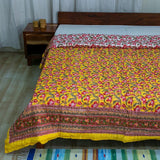 Cotton Mulmul Double Bed Jaipuri Razai Quilt Yellow Lily Bel Print (4736317096035)