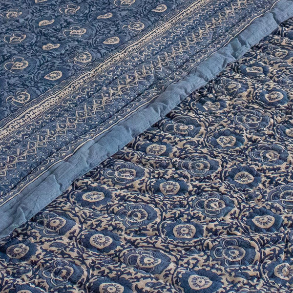 Cotton Mulmul Double Bed Jaipuri Razai Quilt Light Blue Chakri Print 1 (4736317227107)