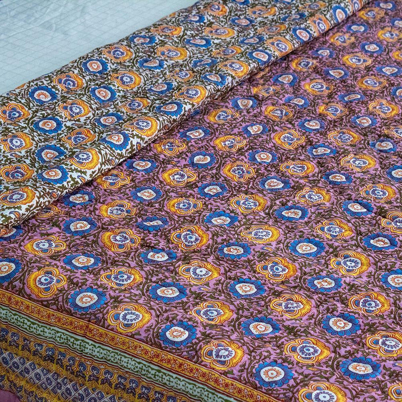 Cotton Mulmul Double Bed Jaipuri Razai Quilt Lavender Chakri Print 2 (4736317292643)