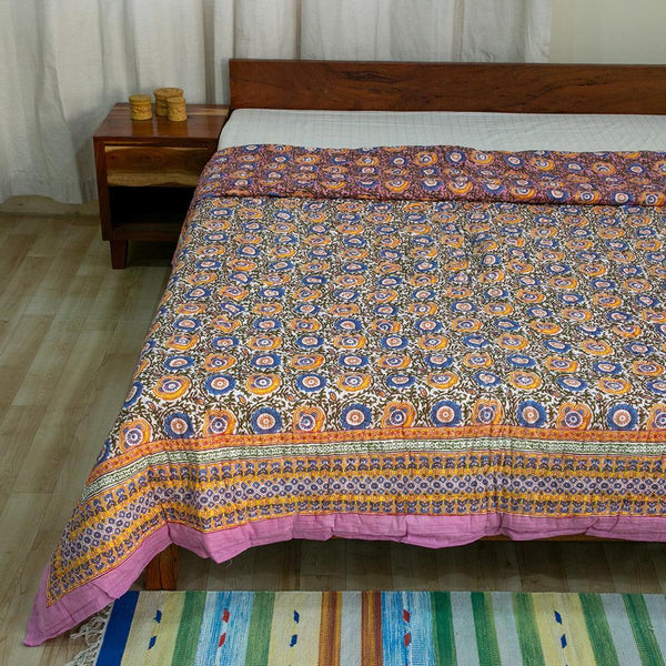 Cotton Mulmul Double Bed Jaipuri Razai Quilt Lavender Chakri Print 1 (4736317292643)
