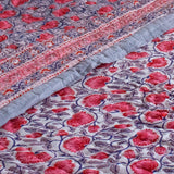 Cotton Mulmul Double Bed Jaipuri Razai Quilt Grey Pink Floral Bel Print 2 (4736317456483)