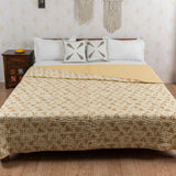 Cotton Kantha Work Double Bed Quilt Earth Brown Triangles Block Print (6755549970531)