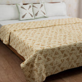 Cotton Kantha Work Double Bed Quilt Earth Brown Triangles Block Print 1 (6755549970531)