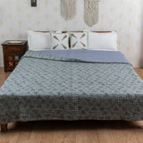 Cotton Kantha Work Double Bed Quilt Green Triangles Block Print (6755550003299)