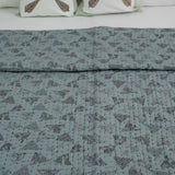 Cotton Kantha Work Double Bed Quilt Green Triangles Block Print 2 (6755550003299)