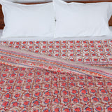 Cotton Mulmul Double Bed Razai Jaipuri Quilt Light Brown Red Tulip Bel Print (6820996087907)