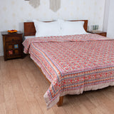 Cotton Mulmul Double Bed Razai Jaipuri Quilt Light Brown Red Tulip Bel Print (6820996087907)