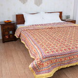 Cotton Mulmul Double Bed Razai Jaipuri Quilt Yellow Pink Tulip Bel Print 2 (6820996120675)