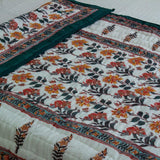 Cotton Mulmul Single Bed Jaipuri Razai White Green Boota Block Print 1 (4778121822307)