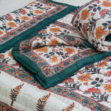 Cotton Mulmul Single Bed Jaipuri Razai White Green Boota Block Print (4778121822307)