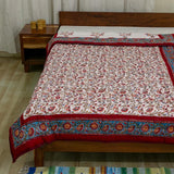 Cotton Mulmul Single Bed Jaipuri Razai Red Brown Floral Bel Block Print 2 (4778124312675)