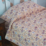 Cotton Mulmul Single Bed Razai Quilt Peach Green Morpankh Block Print 1 (6543379824739)