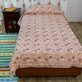 Cotton Mulmul Single Bed Razai Quilt Peach Green Morpankh Block Print 3 (6543379824739)