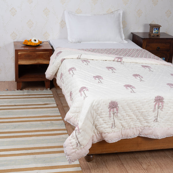 Pink Royal Bliss Handblock Printed Single Bed Razai (6863326740579)
