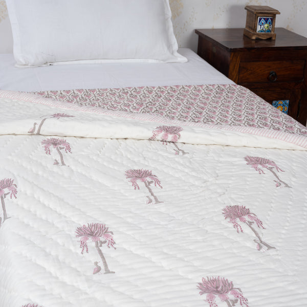 Pink Royal Bliss Handblock Printed Single Bed Razai (6863326740579)