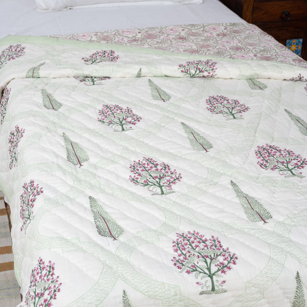 Morning Petal Handblock Printed Single Bed Razai (6863326773347)