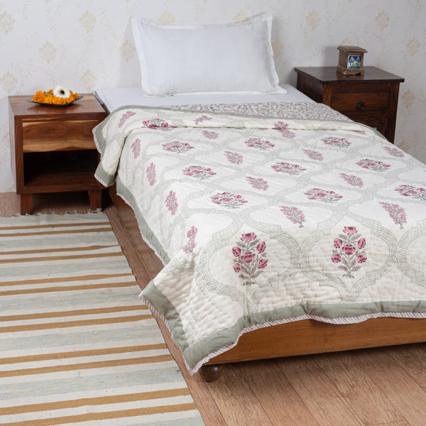 Botanical Heaven Handblock Printed Single Bed Razai (6863326838883)