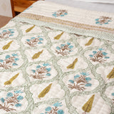 Cotton Single Bed Razai Jaipuri Quilt Turquoise Brown Boota Block Print 3 (6820997628003)