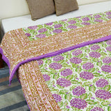 Cotton Mulmul Single Bed Jaipuri Razai Purple Green Floral Block Print (4778121920611)