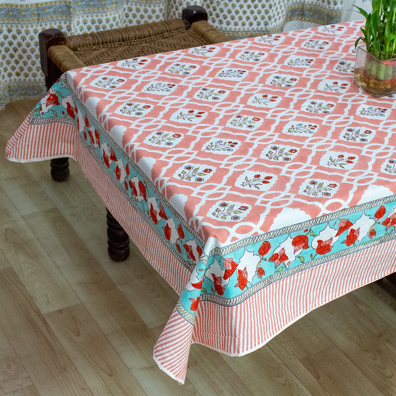 Cotton Table Cover Peach Mughal Jaali Block Print 1 (6692996808803)