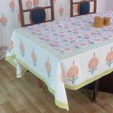 Cotton Table Cover Peach Green Morpankh Block Print (6691625074787)