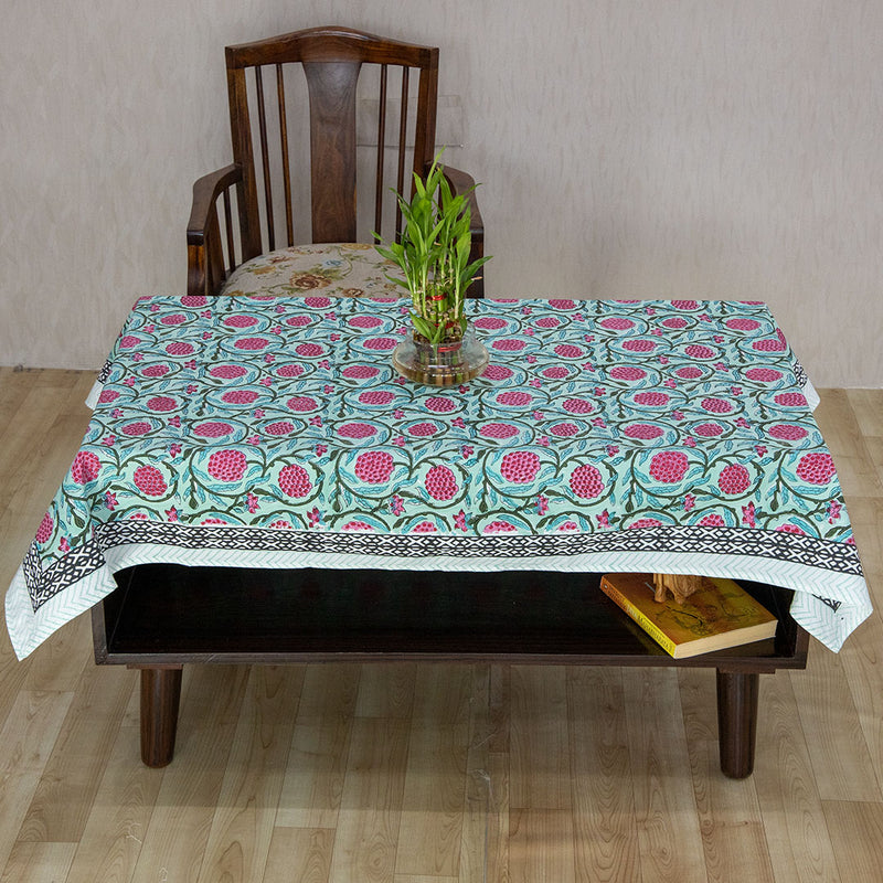 Fine Cotton Table Cover Pink Green Floral Jaal Block Print 2 (6693486395491)