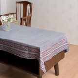 Cotton Table Cover Earthy Grey Red Geometric Block Print (6744318935139)