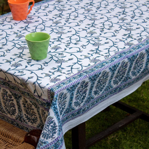 Cotton Table Cover Blue White Floral Jaal Block Print 1 (6550098935907)