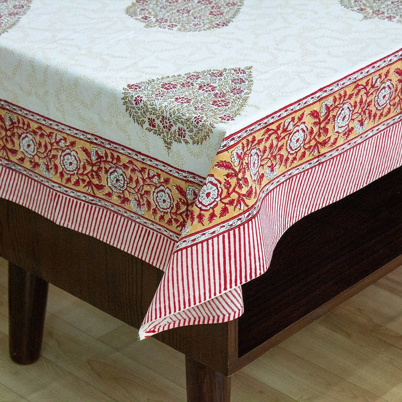 Cotton Coffee Table (40 x 60 inch) Cover Yellow Green Paan Boota Block Print 1 (6639202107491)