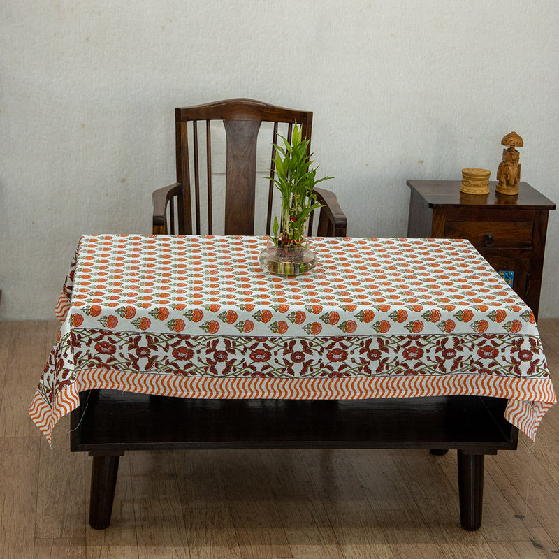 Cotton Table Cover Orange Booti Block Print (6689274724451)