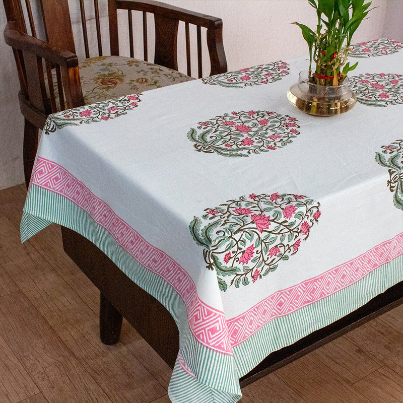 Cotton Table Cover Pink Green Guldasta Block Print 3 (6692729192547)