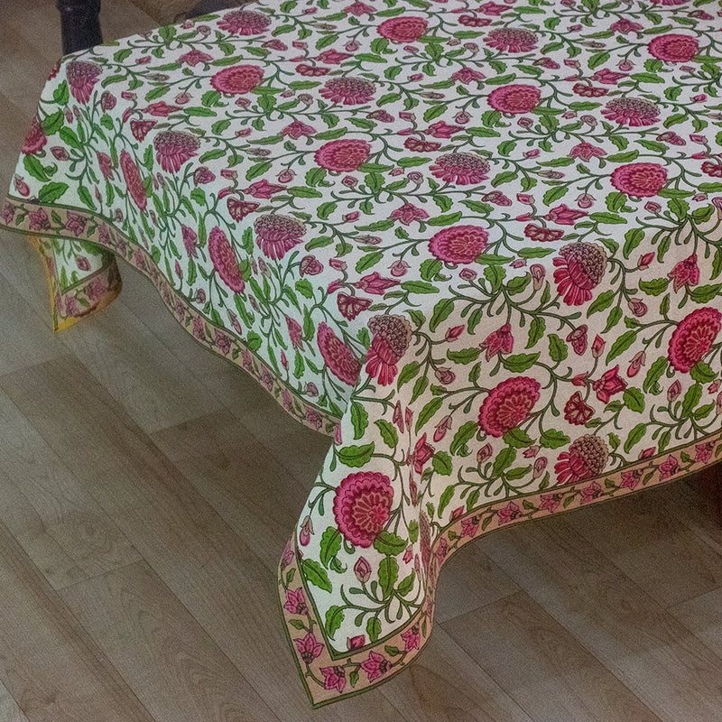 Cotton Table Cover Pink Green Floral Jaal Print (6691624747107)